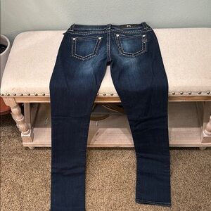 Miss Me Blue Skinny Jeans with Decorative Stitching